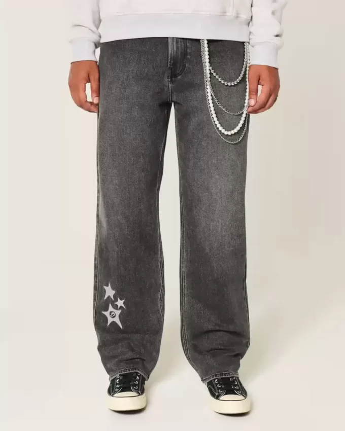 Washed Black Star Graphic Baggy Jeans Washed Black Star Graphic Baggy Jeans