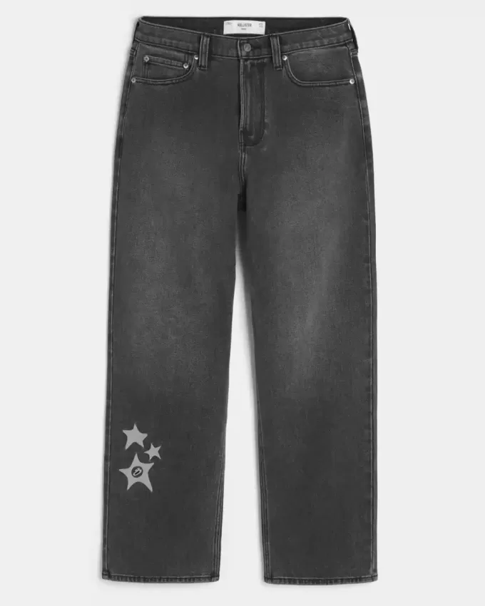 Washed Black Star Graphic Baggy Jeans Washed Black Star Graphic Baggy Jeans