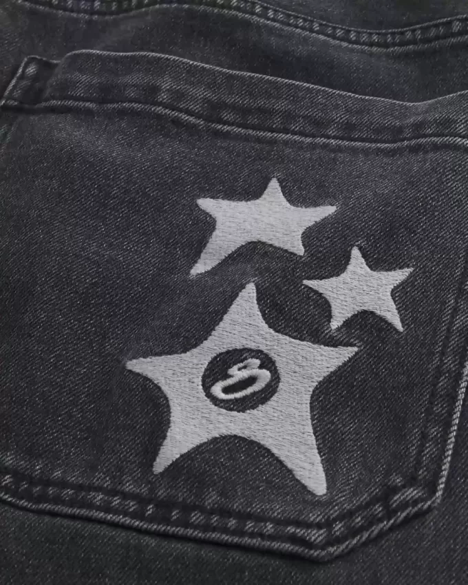 Washed Black Star Graphic Super Baggy Jeans Washed Black Star Graphic Super Baggy Jeans