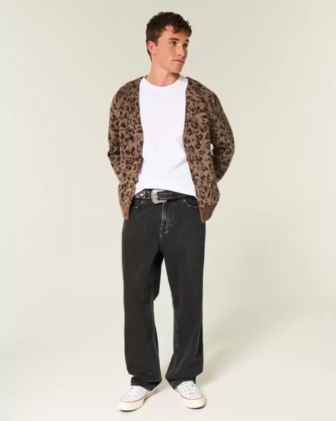 Washed Black Studded Baggy Jeans