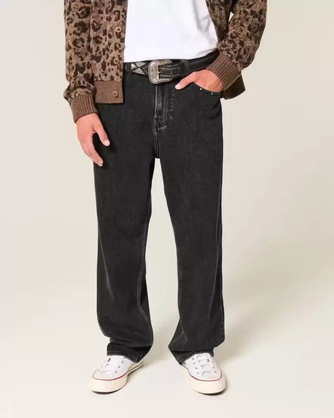 Washed Black Studded Baggy Jeans